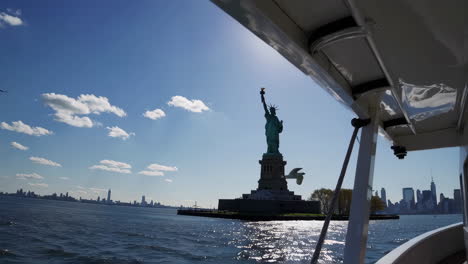 statue of liberty view from a ferry