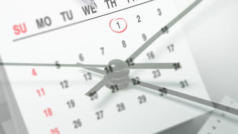 animación del reloj moviéndose sobre el calendario sobre fondo blanco