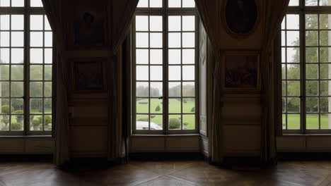 palace interior with garden view
