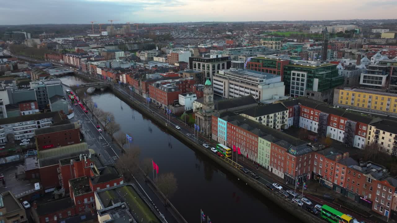 4k Cinematic Drone Footage flying over River Liffey - Co.Dublin - Ireland D_14