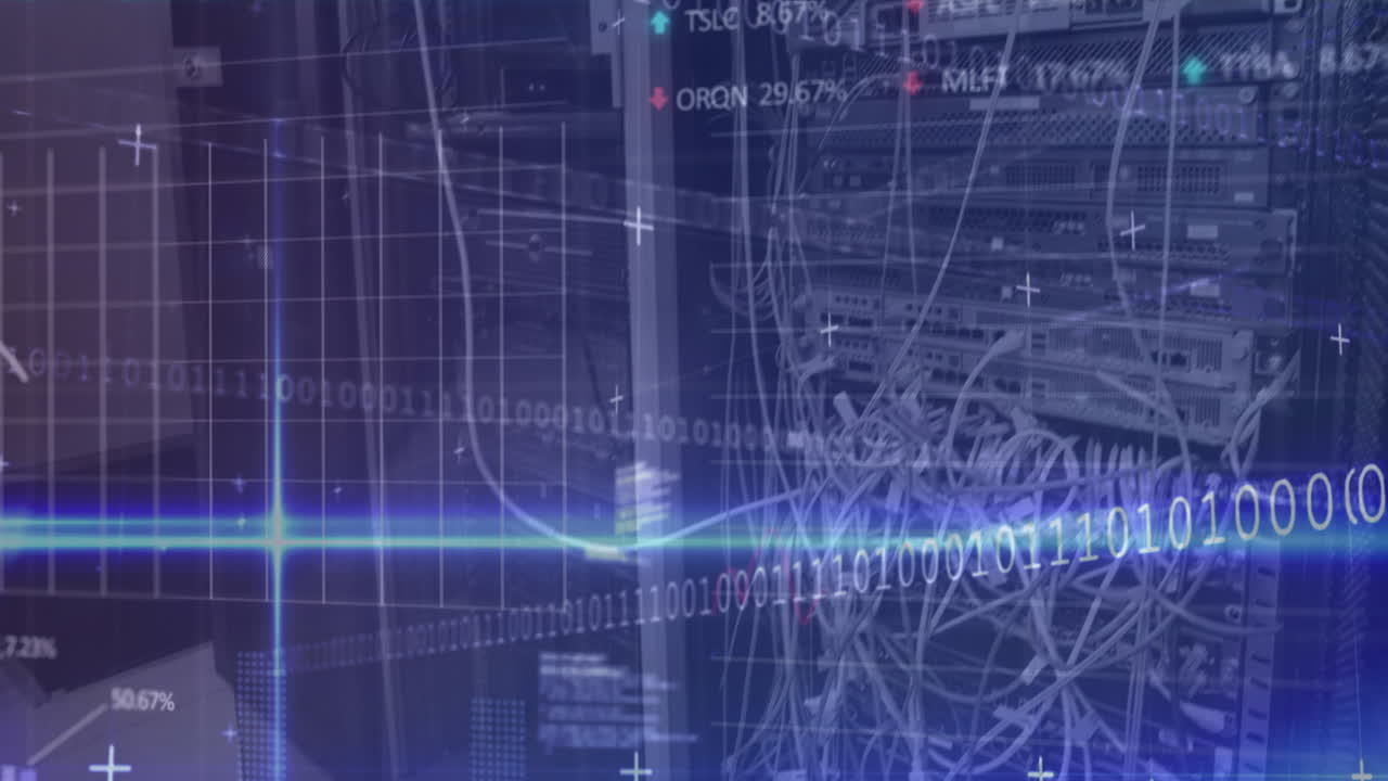 컴퓨터 서버의 클로즈업에 대한 바이너리 코딩과 증권 시장 데이터 처리