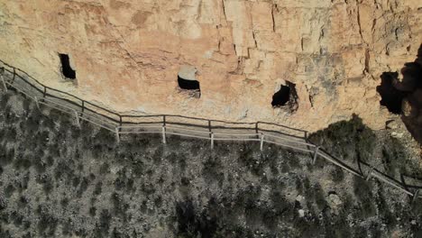 aerial drone view of the windows of a roman gallery aqueduct in albarracin, terul