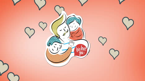 composition of family embracing over heart icons
