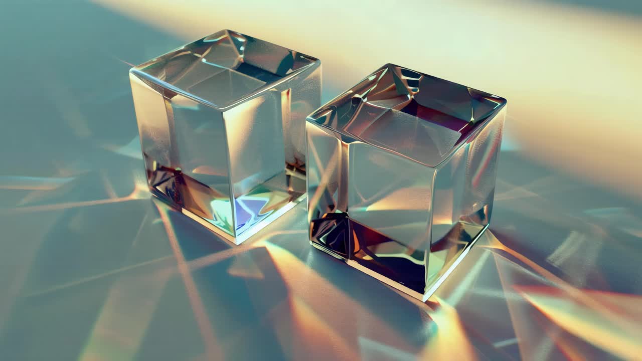 Two Glass Cubes on Reflective Surface