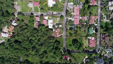 an aerial shot of an upper middle class neighborhood in the suburbs of latin america