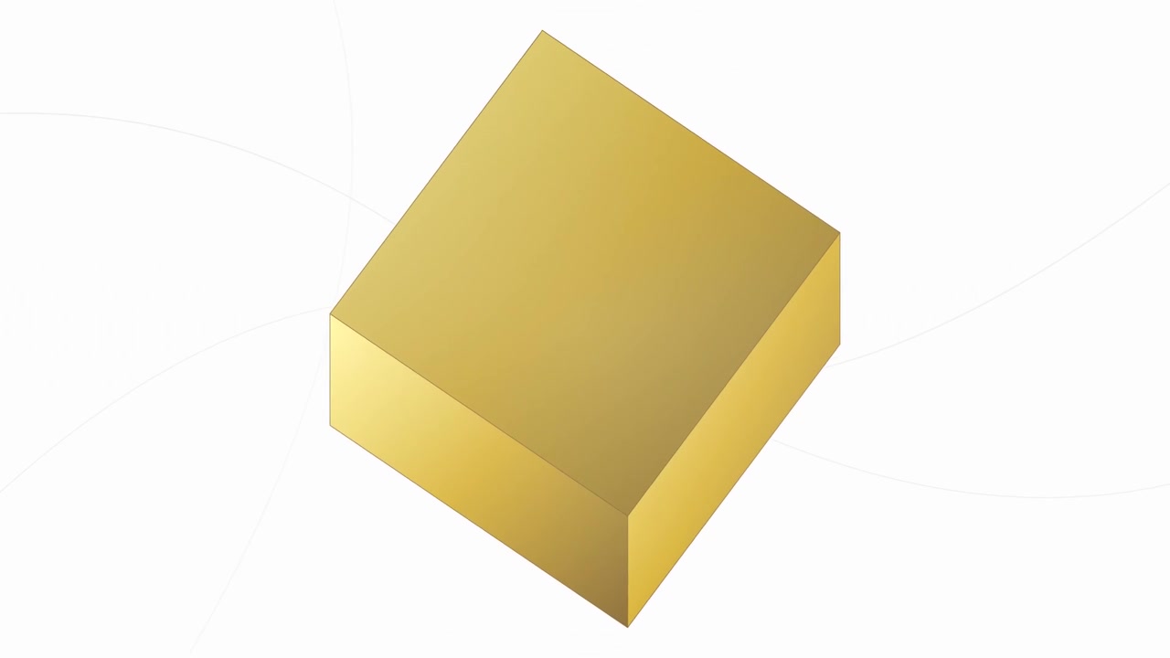 Rotating Golden Cube on White Background