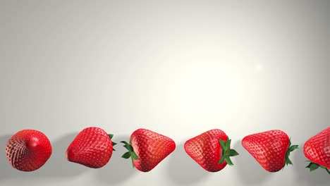 3d animación de fresas. fresas frescas con hojas verdes sobre un fondo blanco. frutas dulces. el concepto de un estilo de vida saludable y nutrición en general. girar las fresas. sombra.