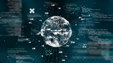 animation of data processing and globe on black background