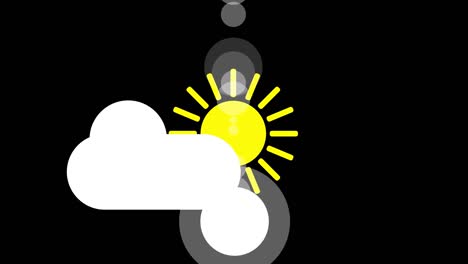 animación de icono de sol y nube con fondo negro. animación con fondo transparente alfa para un uso fácil en su formato de video: quiktime. canales: rgb alpha. códec de video: apple prores 4444. profundidad: millones de colores. diseño de icono. animación de video