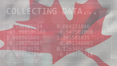 animation of statistics and data processing over flag of canada
