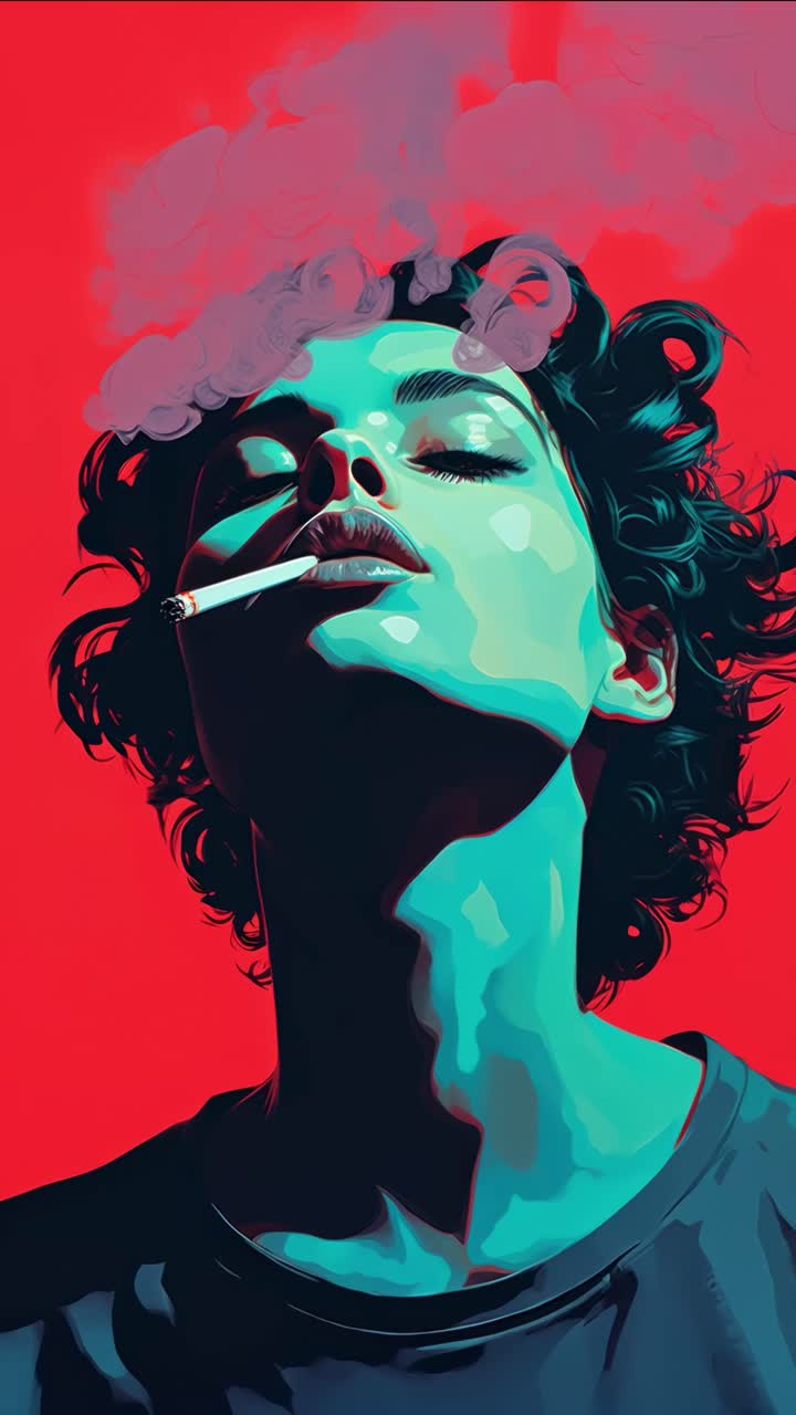 Levende pop art-stil af en person, der ryger, set fra lav vinkel