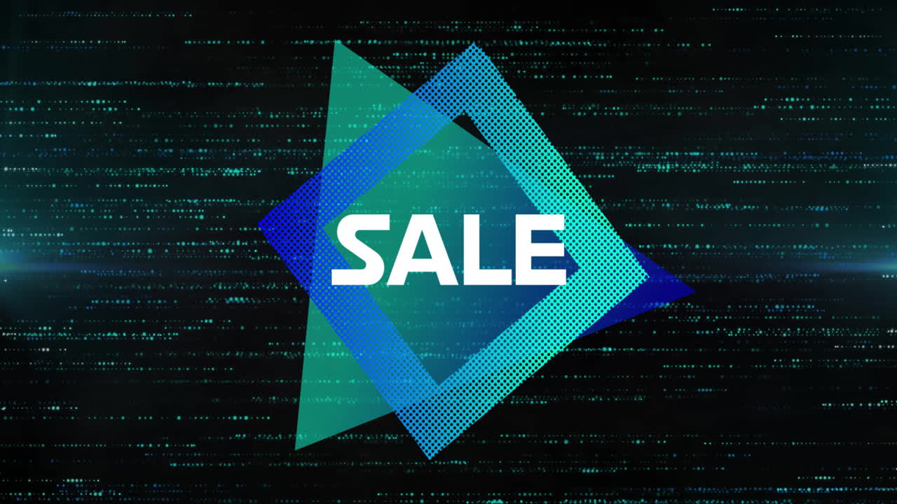 Animation of sale text and shapes moving on black background