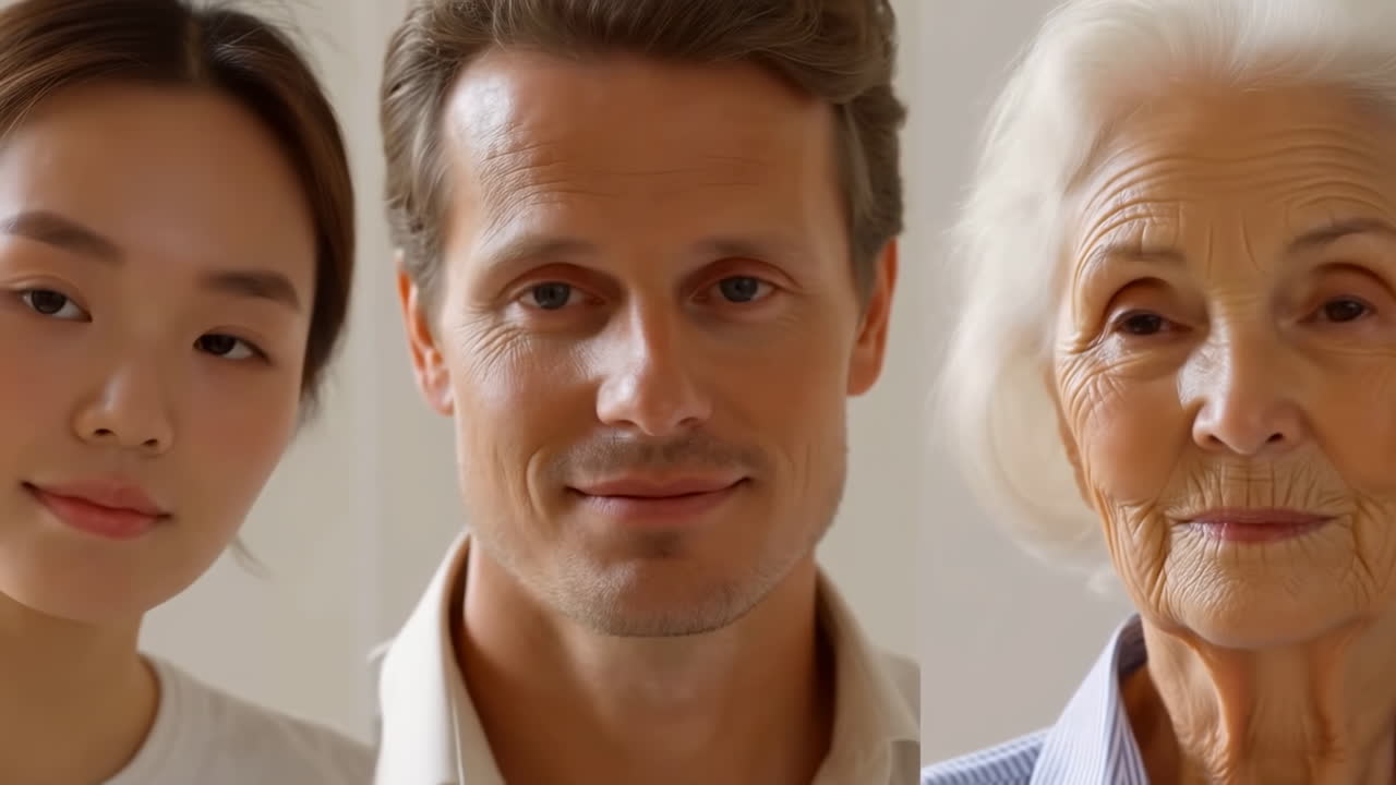 Splitscreen-Porträts von verschiedenen Menschen unterschiedlichen Alters.