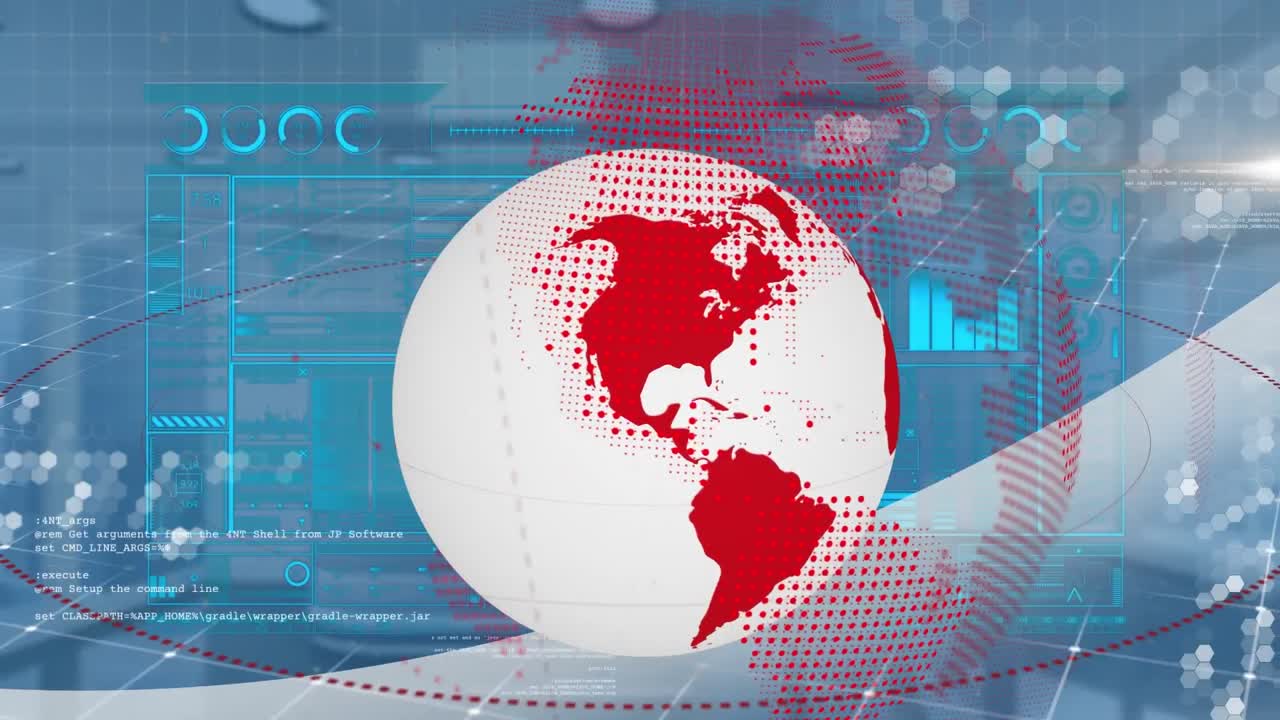 animación del globo sobre el procesamiento de datos sobre fondo azul