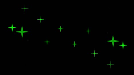 animation green stars shape sparkles on black background.