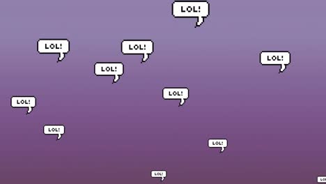 animación de texto lol sobre múltiples burbujas de habla flotando contra un fondo de gradiente púrpura.