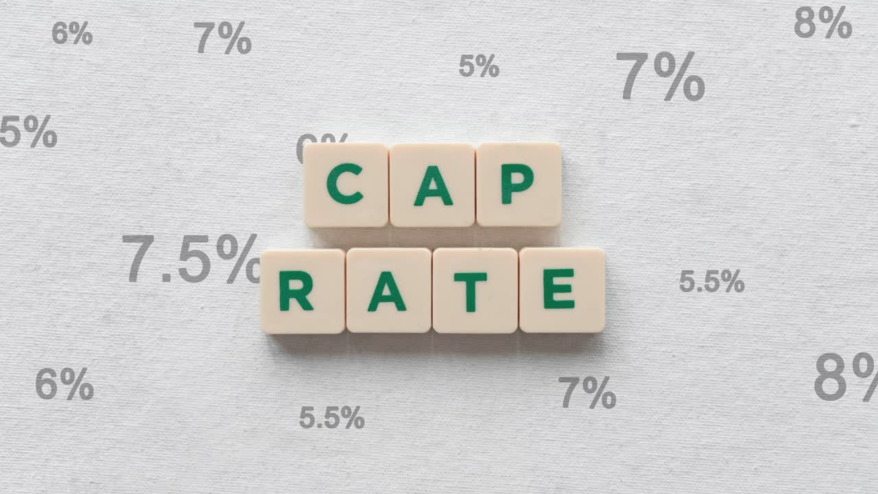 Konsep Tingkat Kapitalisasi (Cap Rate) dengan Angka Persentase di Latar Belakang