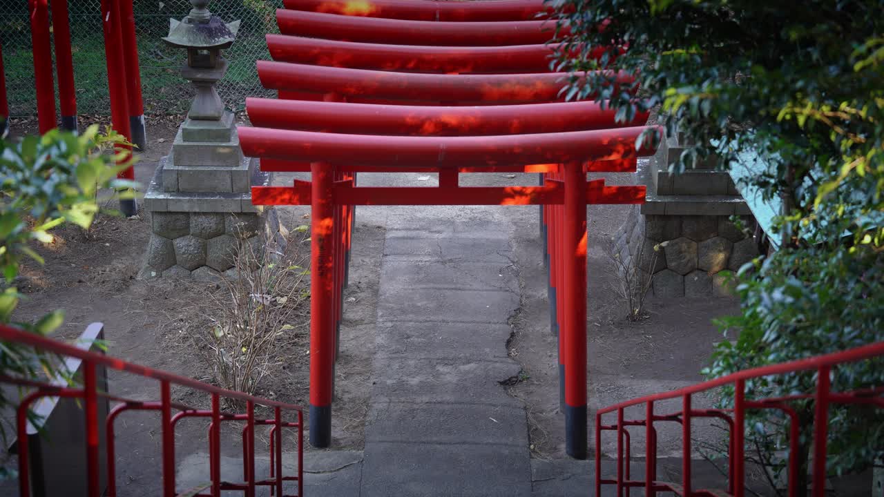 Røde Torii-porte ved stedet for Katahara Slot (Gamagori By, Aichi, Japan)