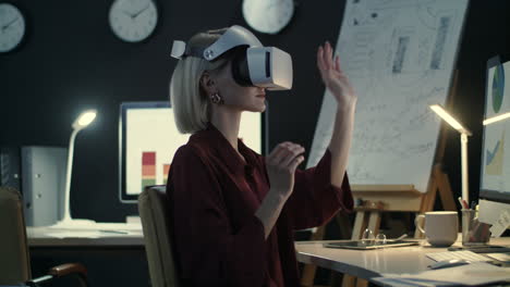 modern business woman wearing virtual reality glasses