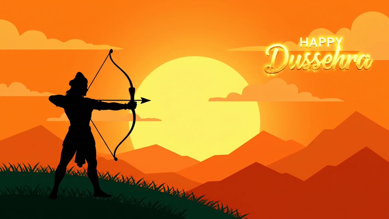 Silhouette di Rama che celebra il festival di Dussehra al tramonto