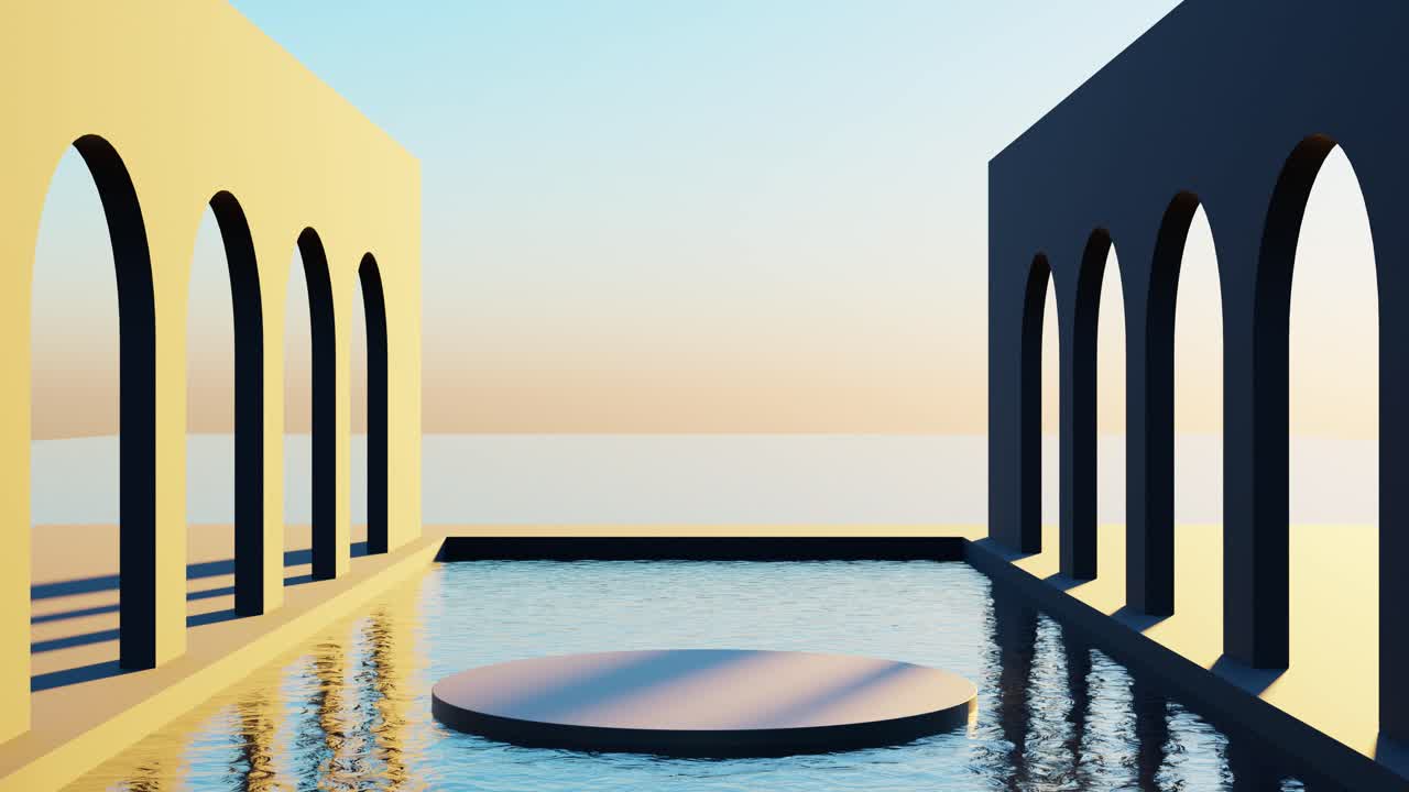 Modern Minimalist Archway Scene with Water Feature
