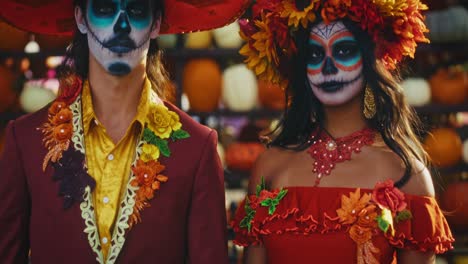 couple in day of the dead costumes