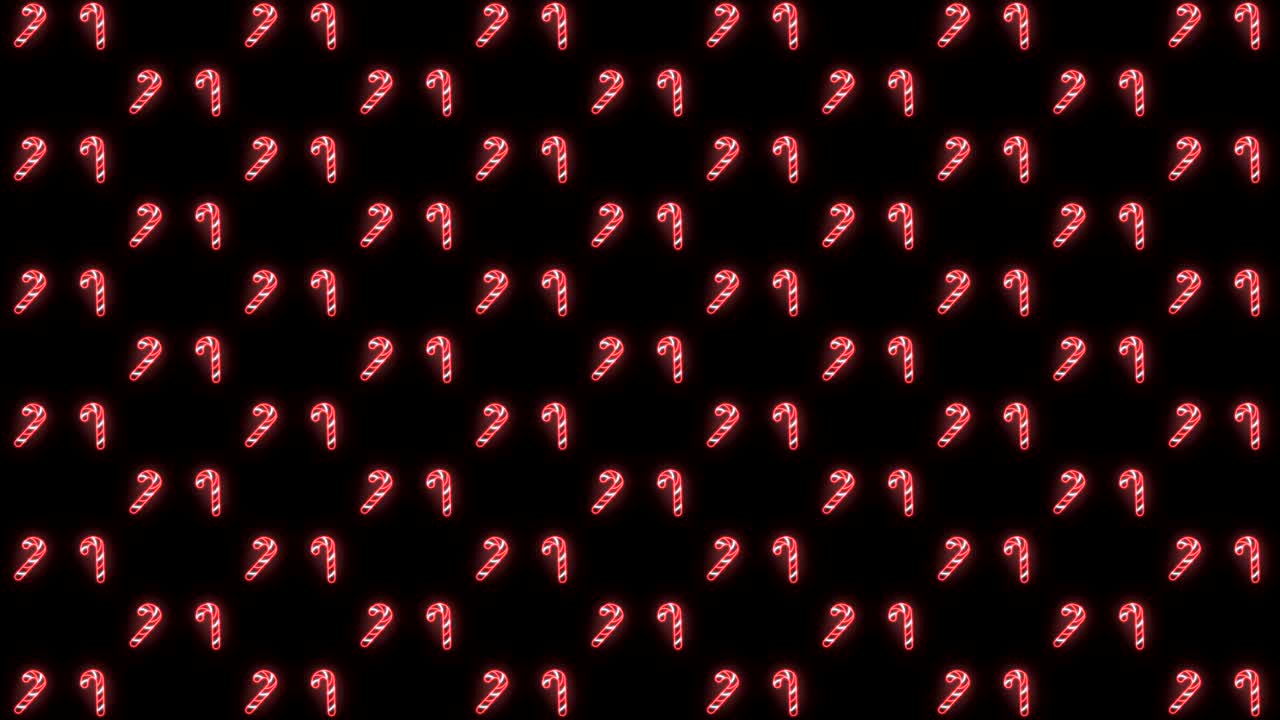 fondo de patrón navideño de neón de bastón de caramelo en animación de bucle rojo, blanco y negro