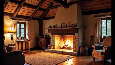 cozy rustic living room with fireplace