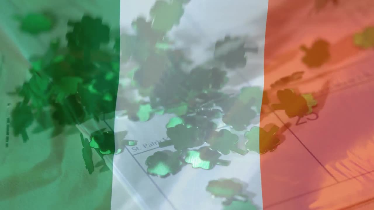 Animazione della bandiera irlandese con un calendario sullo sfondo