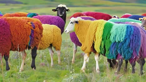 ovejas coloridas en un campo