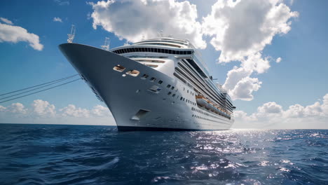 majestic cruise ship sailing on the open sea under a cloudy sky