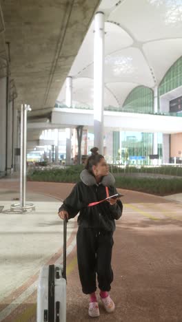 woman traveling through airport terminal