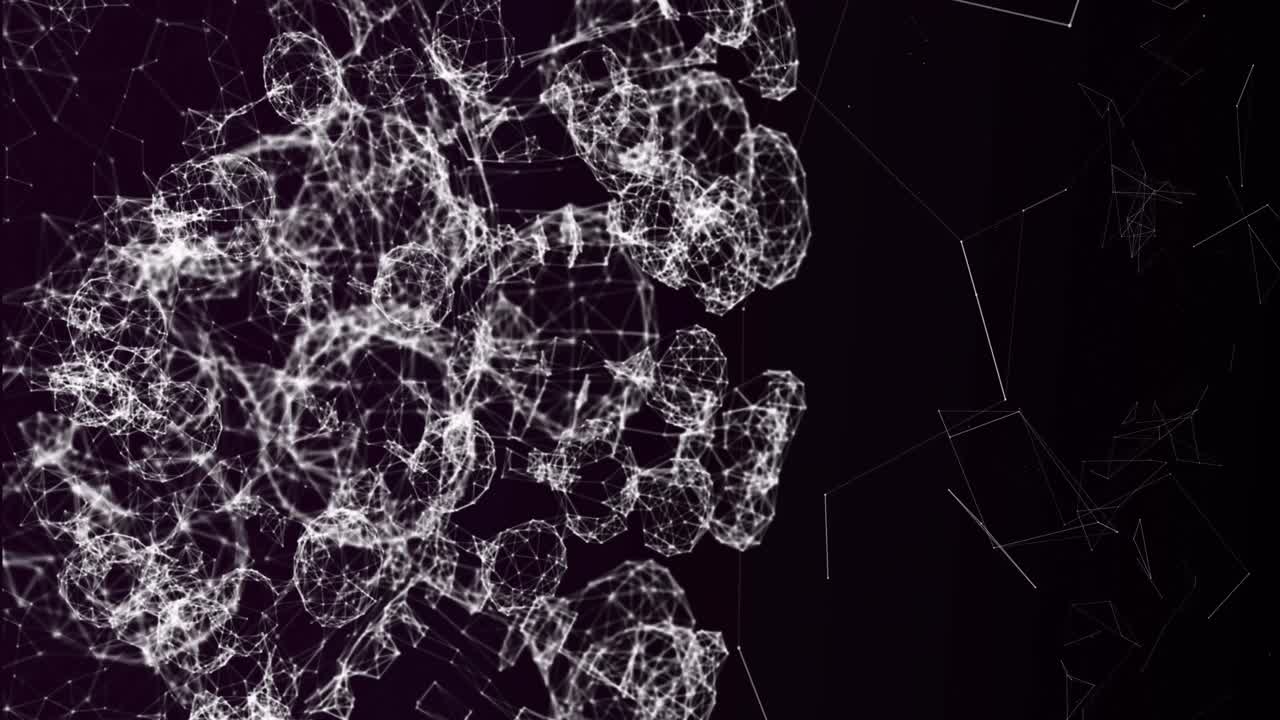 Animation of macro covid 19 cell spinning on black background
