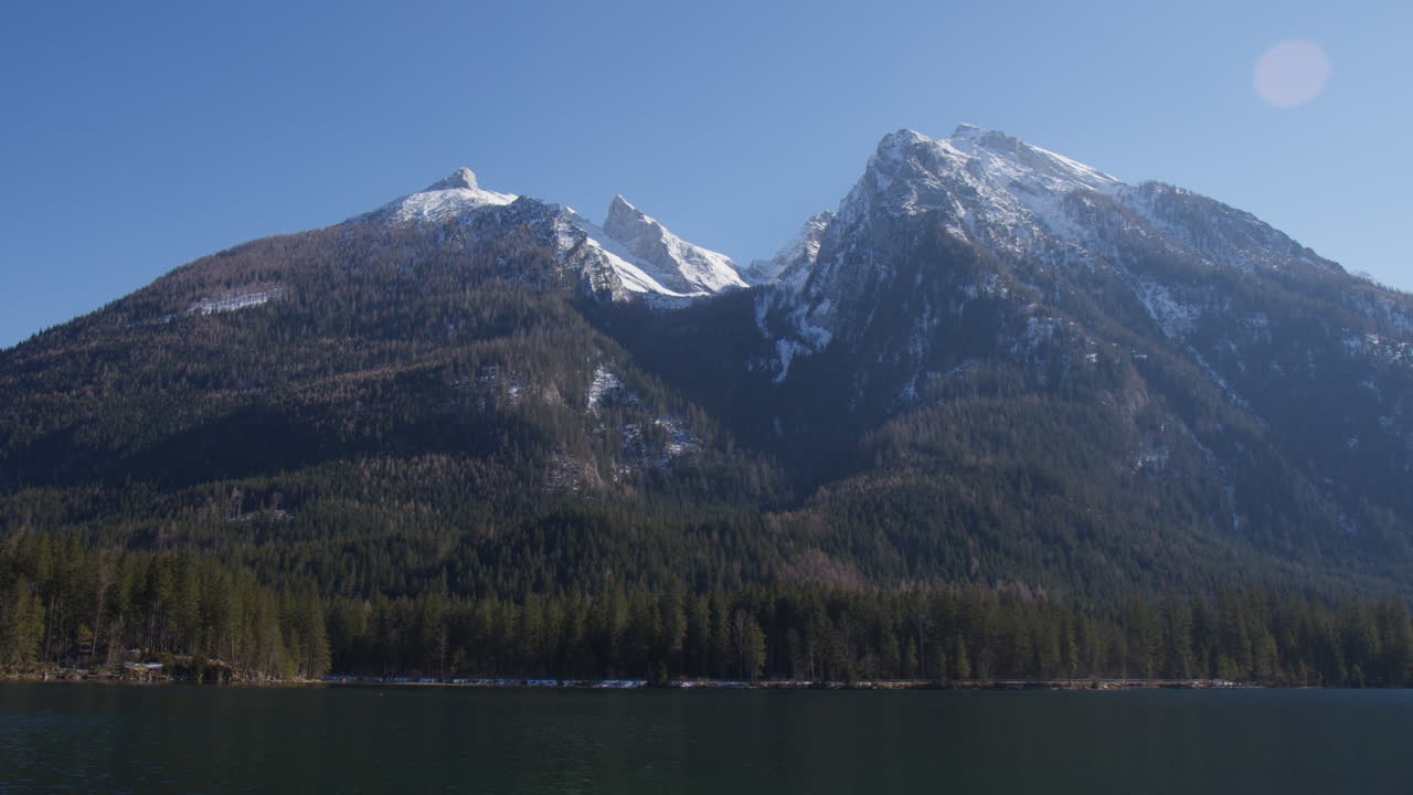 Hintersee Lake With Hochkalter Massif In The Berchtesgaden Region Of Bavaria, Germany. Static Shot