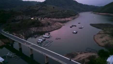 mountain lake bridge at dawn