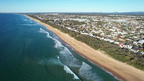 View-From-Above-Buddina-Foreshore-Reserve-along-Kawana-Beach,-Queensland,-Australia,-Aerial-Shot