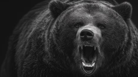brown bear roaring aggressively on dark background