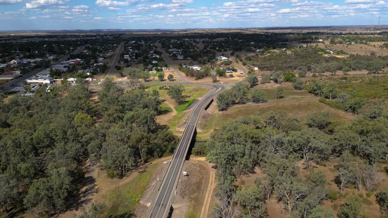 Aerial View of a Town and Bridge in Rural Australia