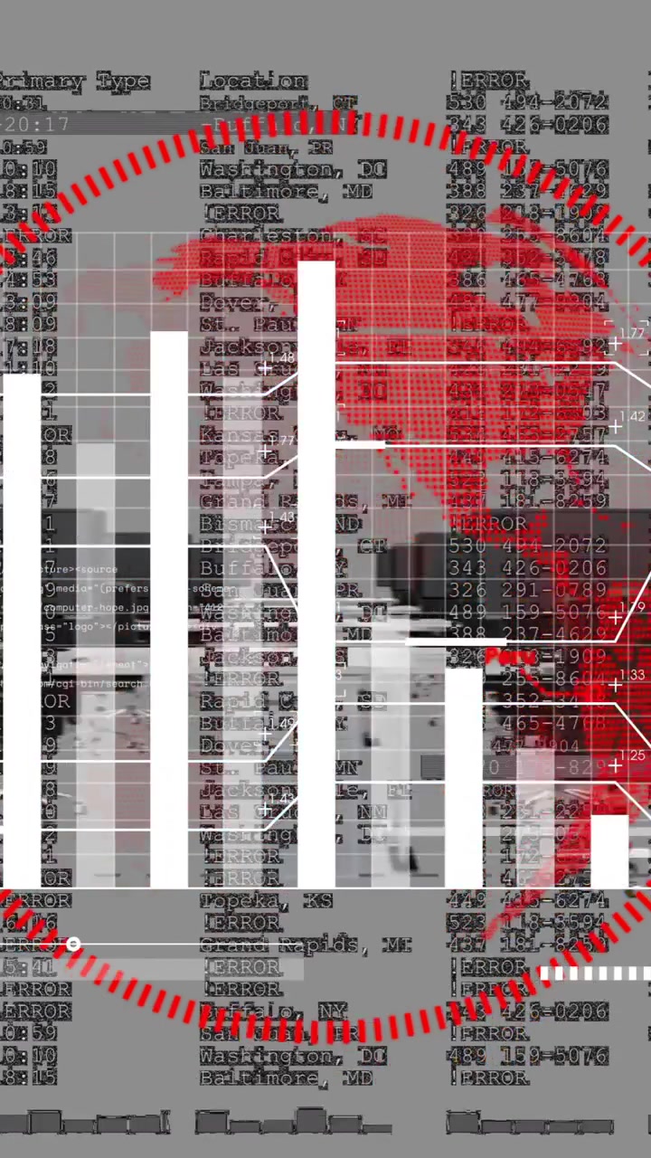 Animazione di globo ed elaborazione dati su schermo