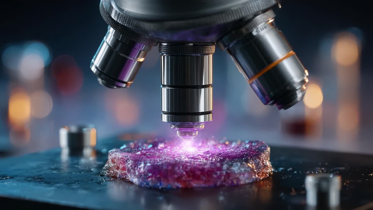 A Close-Up Exploration of Microscopic Phenomena: The Captivating Interaction Between Light and Specimen Under a High-Precision Microscope