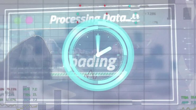 Animation of clock and screen with data processing