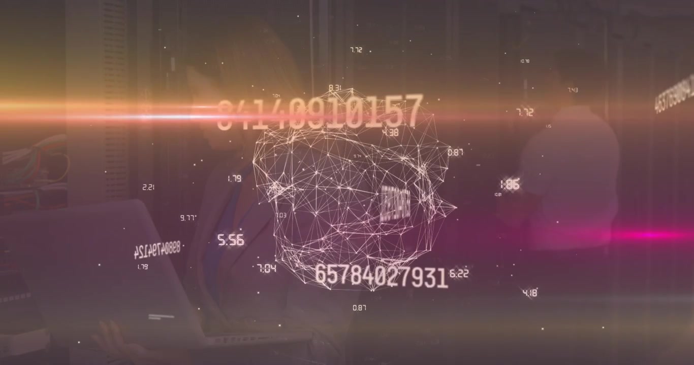 Animation of text with globe and network of connections