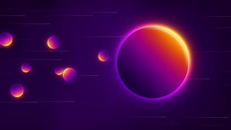 animación de un planeta de gradiente abstracto multicolor viajando por el espacio sobre rayas de luz y partículas derramadas