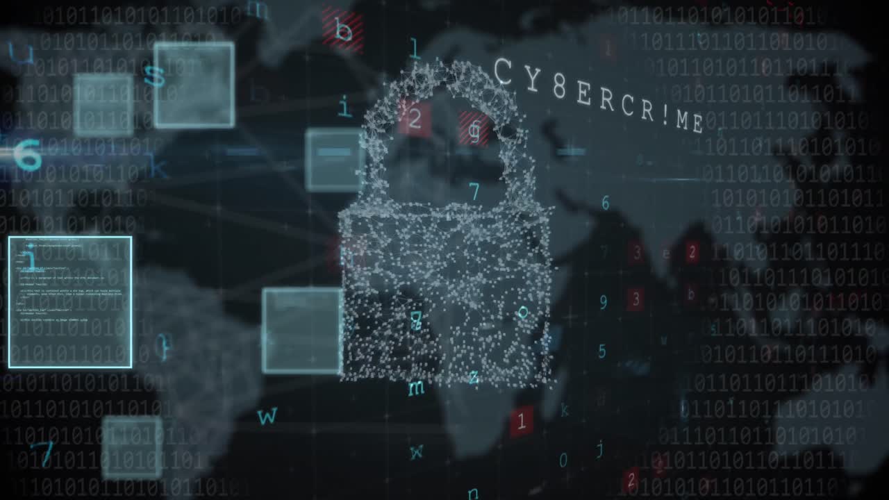 animación del procesamiento de datos sobre el candado y el mapa del mundo.