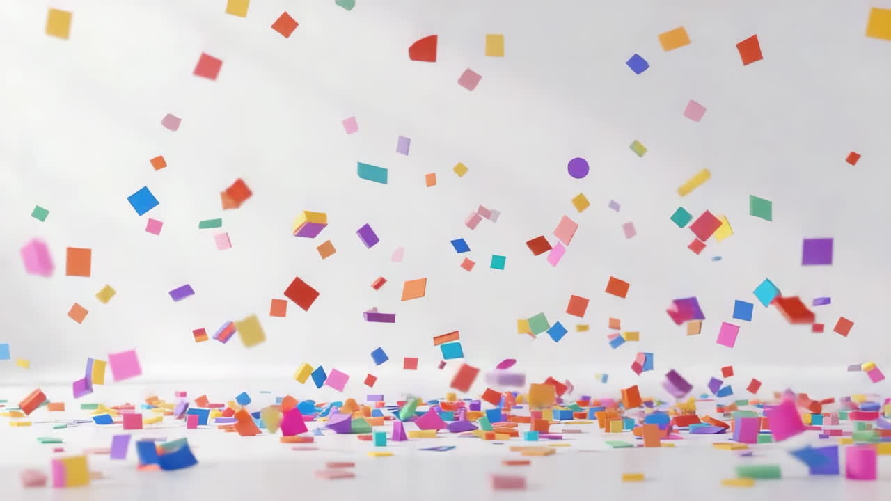 Colorful Confetti Falling and Scattered on White Background