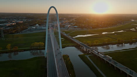 aerial view of the margaret hunt hill bridge in dallas, texas