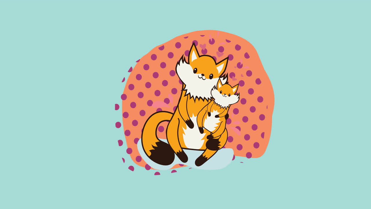 composición de la familia del zorro abrazando sobre un fondo verde