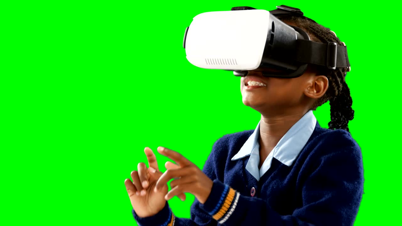 Schoolgirl using virtual reality headset 4k