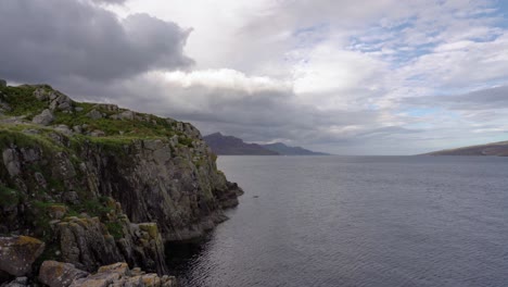 coastal cliffs on a calm scottish island on a cloudy day