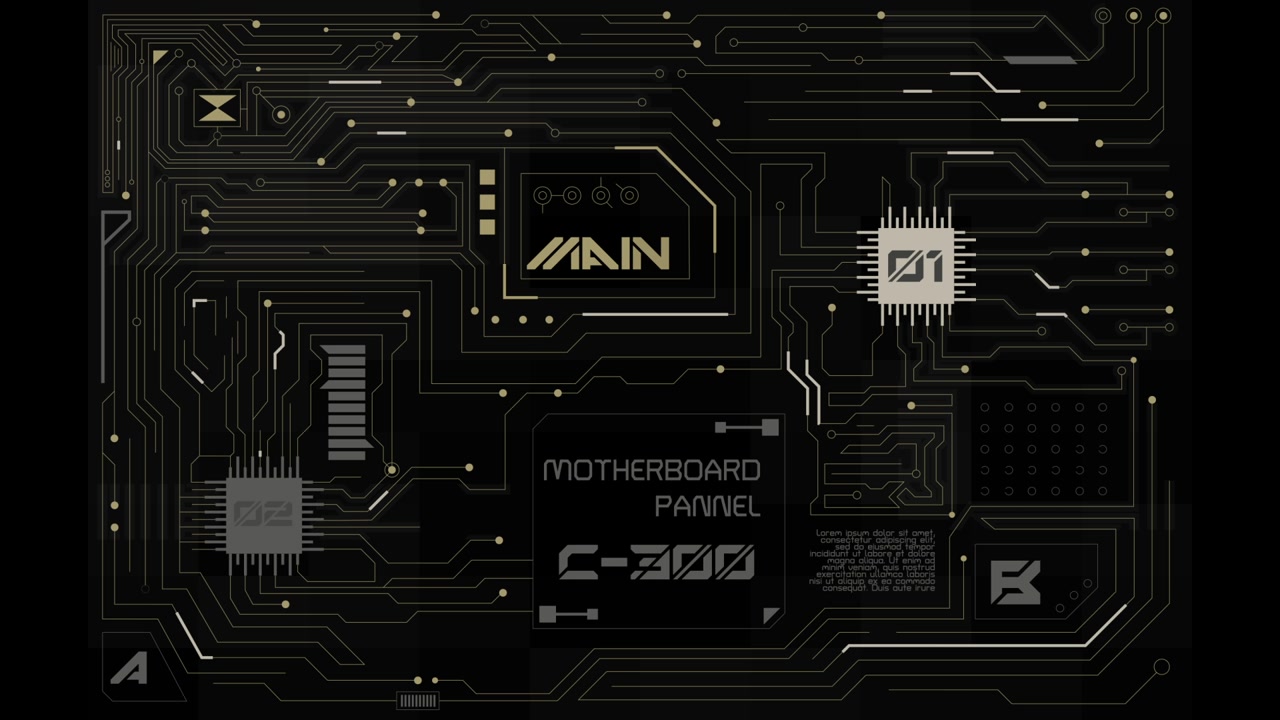 Animated Circuit Board with Digital Data Flow and Microchips